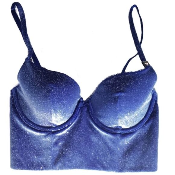 Victorias Secret Body by Victoria Lined DEMI Bra Blue Sparkle Velvet 34D - Picture 1 of 6